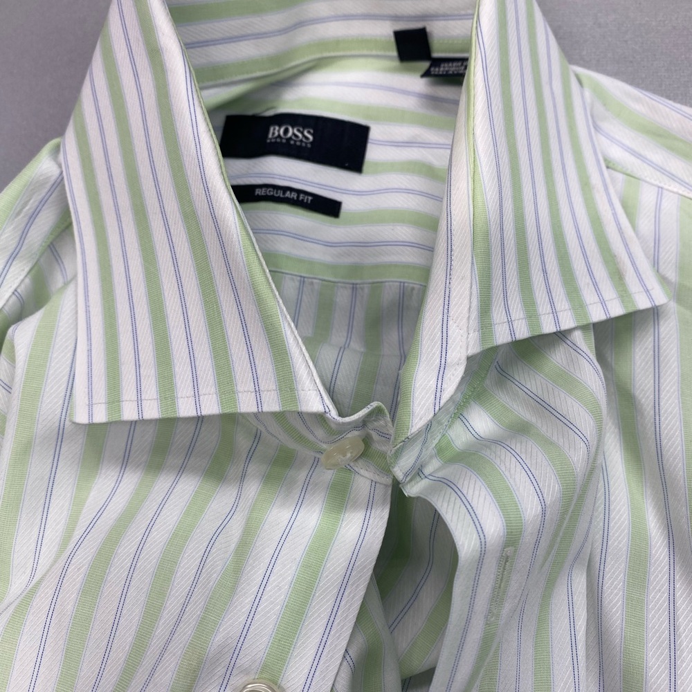 BOSS Green and White Striped Shirt